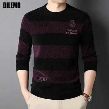 Мужской Пуловер DILEMO Knit Crew Наивысшего Качества, толстый теплый, Новый Осенний модный Бренд, однотонный свитер в полоску, Зимняя повседневная мужская одежда