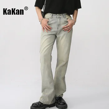 Kakan - Новые мужские джинсы грязно-желтого цвета в стиле Ретро, матово-белые, слегка расклешенные Джинсы с прямыми штанинами K50-930