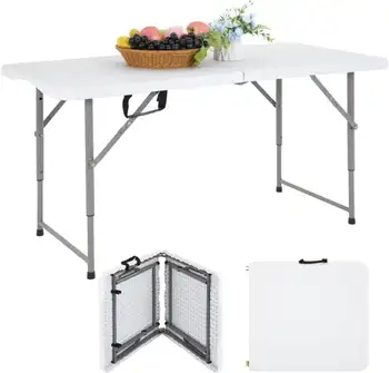 складной стол длиной 4 фута, Стол для кемпинга с регулируемой высотой, Офисный стол для пикника в помещении/на открытом воздухе, Скамейка для кемпинга, белый