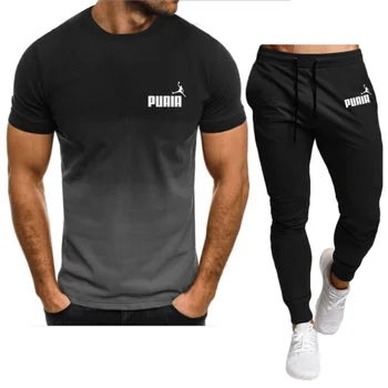 летняя спортивная одежда 2023, футболка с короткими рукавами + спортивный костюм, мужская уличная спортивная одежда, мужской костюм-двойка