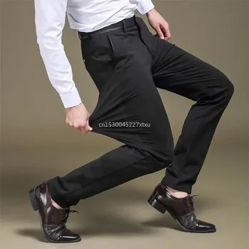Стрейчевые мужские классические брюки, весенне-летние повседневные брюки, брюки с высокой талией, деловые повседневные брюки, Прямая поставка