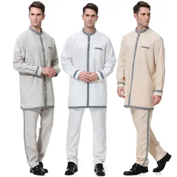 Комплект из двух предметов, повседневные мужские топы и брюки контрастного цвета, сшитые вручную, мусульманский, Ближневосточный, арабский, исламский национальный костюм