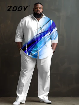 мужская рубашка большого размера с длинным рукавом и принтом zooy, размер 4XL-9XL, грудь 200 см, комплект из 2 предметов, мужская рубашка большого размера с длинным рукавом + Брючный костюм, мужской костюм с длинным рукавом
