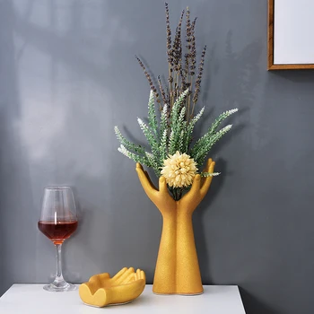 Европейская ручная модель, Керамическая ваза, украшение для дома, гостиной, Настольные Статуэтки, Поделки, Офисные Настольные Аксессуары для цветочных композиций