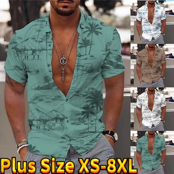 Мужская Гавайская Рубашка, Свободный Топ, рубашка с 3D принтом, Мужской Модный Топ с лацканами 2023, Дышащая Летняя Мужская футболка с короткими рукавами