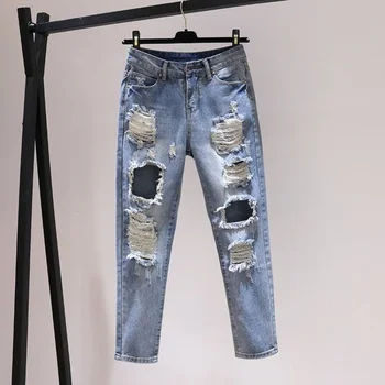 Рваные брюки с принтом поп разбитые мужские ковбойские брюки тонкий Fit конические ретро рваные отверстия джинсы для мужчин светло-голубой тощий панк