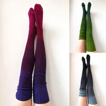 Everkaki/ осенне-зимние модные носки-красители с длинным ворсом выше колена, вязаные носки для женщин
