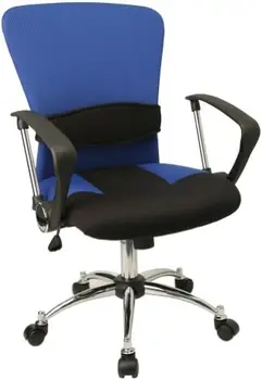 Офисное кресло со средней спинкой из серой сетки, поворотное, с регулируемой поясничной опорой и подлокотниками